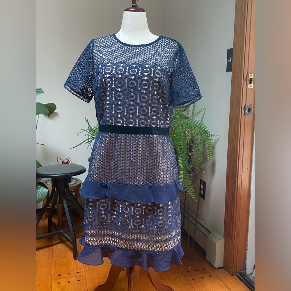 Chelsea28 Navy Lace Overlay Mini Dress